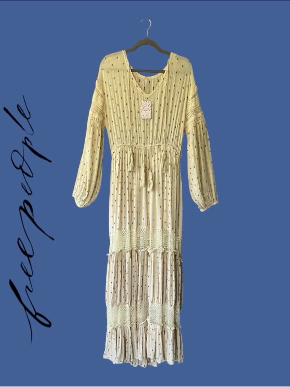Free People Sada Cream Tiered Maxi Dress Size Medium NWT